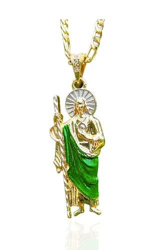 San Judas Tadeo Necklace Diamond 24K Gold Plated San Judas Tadeo Necklace San Judas Medalla (Gold 258)