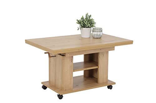 Hela Tische, Funktionscouchtisch Sofatisch Jakob, Holzoptik melaminbeschichtet, Eiche, höhenverstellbar 51-61cm, ausziehbar 90-142cm, auf Rollen Hela Tische, Funktionscouchtisch Sofatisch Jakob, Holzoptik melaminbeschichtet, Eiche, höhenverstellbar 51-61cm, ausziehbar 90-142cm, auf Rollen