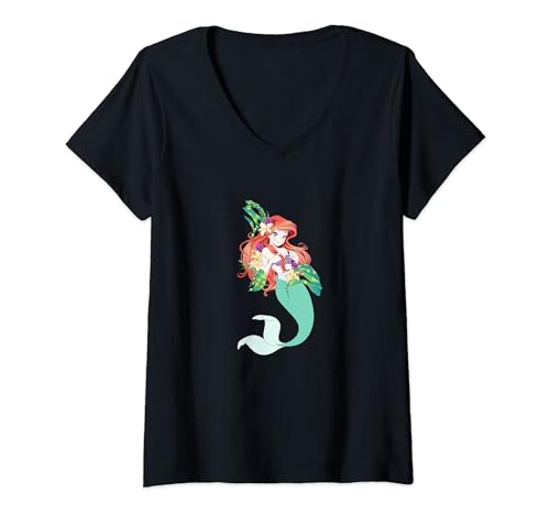T-shirt Ariel Disney femme col V motif manga sirène vêtement imprimé plein corps