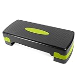 Verstellbares Aerobic Steppbrett für Zuhause, Höhenverstellbar Step Bench auf 10/15 cm, Rutschfestes Trainingsgerät für Cardio, Fitness, Weights, Yoga– 68 x 28cm, Schwarz/Grün