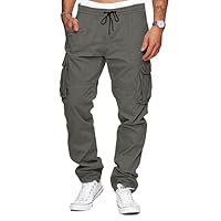 TARAINYA Pantalones Hombre Cargo Trabajo Algodon Baggy Chinos Cordón Largo Elasticos con Bolsillos Gris Oscuro Verde S