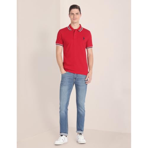 Image of U.S. Polo ASSN. Solid Slim Fit Polo T Shirts for Men - 100% Cotton, Half Sleeves Mens Tshirt