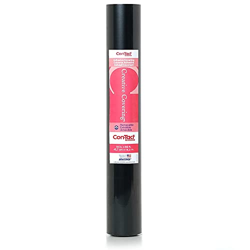 Con-Tact Brand Creative Covering, Self-Adhesive Shelf Liner, Multi-Purpose Vinyl Roll, Easy to Use and Apply, 18'' x 60', Black