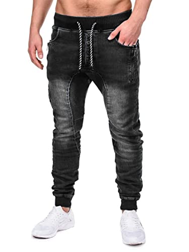 Angbater Fashion Men’s Jeans Stretch Denim Jogger Casual Drop Crotch Pants Elastic Waist Pants with Drawstring Closure