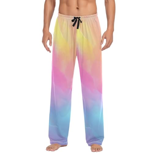 Men's Pajama Pants,Vibrant Rainbow Marble Lounge Lightweight Sleep Bottoms Pants with Pockets Size S-XXL