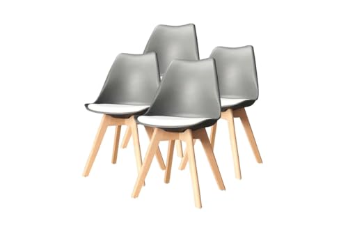PEZ ROJO Lot de 4 Chaises Scandinaves, Chaises Salle à Manger, Chaise Cuisine, Salon, Chaises Grises et Blanches Design Ergonomique, Pieds Bois de Hêtre...