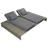 vidaXL Doppel Sonnenliege mit Auflage Gartenliege Gartenmöbel Liege Strandliege Relaxliege Freizeitliege Liegestuhl Rattanmöbel Poly Rattan Grau