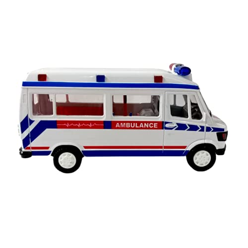 Image of Amisha Gift Gallery Ambulance Vehicle Car, White, Pack of 1 | Non Toxic Plastic, Pull Back Action, Soft Edges, 15 CM Length, 100 Gram