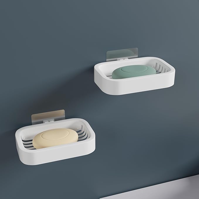 THE SR Brand Plastic Soap Holder for Bathroom - Self-Adhesive Wall-Mounted Soap Case - Essential Bathroom Accessories Items - Durable Bathroom Soap Holder for Wall (Pack of 2), Multi
