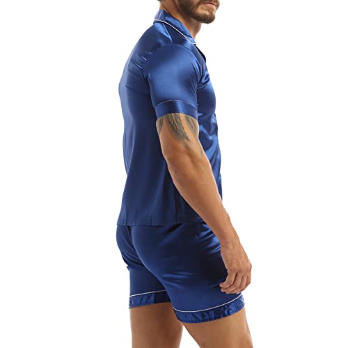 JanJean Mens Satin Pajama Set Short Sleeves Button Down Shirt with Shorts Sleepwear Loungewear4