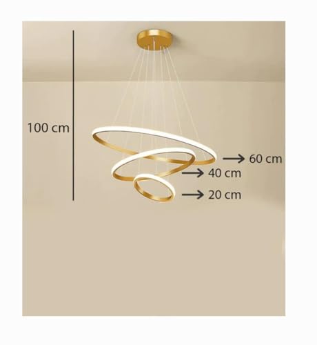 Image of Desidiya Modern Double 3-Ring LED Pendant Light Lamp - Warm White Hanging Ceiling Pendant Light, Elegant Finish for Home & Living Spaces & Living Room Ceiling Light