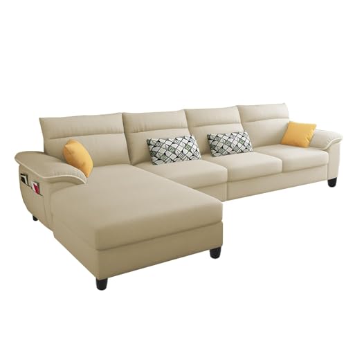 Image of Casaliving Seams LHS 6 Seater L Shape Sofa Set for Living Room (Cream Colour Fabric) Premium Fabric Sofa Set