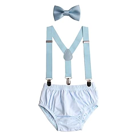 GUCHOL Baby Boys First Birthday Cake Smash Outfit Suspenders Bow Tie Rugby ONE Themes Diaper Cover (Light Blue Cake Smash Outfit) Cover