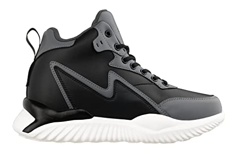 Image of CALTO Men's Invisible Height Increasing Elevator Trainer Shoes - Black /Grey Lace-up Lightweight Fashion High-Top Sneakers - 4 Inches Taller - S3061 - Size 12 D(M) US
