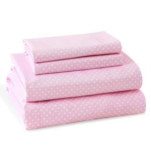 MCO 4Pieces Polka Dot Sheets Set Breathable Queen Sheet Set with 16 Deep Pocket Modern & Luxury Brushed Microfiber Bedding Set(Queen Polkadot Pink)