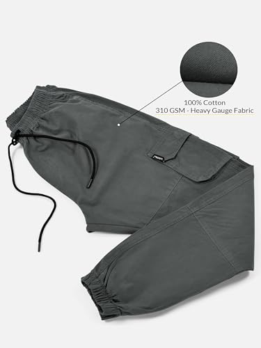 Image of Beyoung Cotton Regular Fit Heavy Gauge Cargo Joggers for Men | Ribbed Hem | Spacious Pockets | Track Pants | Elastic Waistband | Cargo for Men