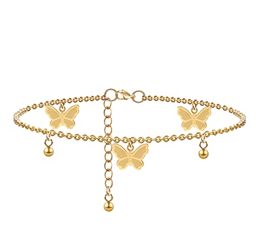 Freeprance Ankle Bracelets for Women | Anklet Bracelet for Women, 14K Gold Plated Anklet, Girls Gold Ankel Bracelet, Boho Jewelry for Women, Beach Dainty Cute Foot Jewelry Chain | Butterfly Anklet