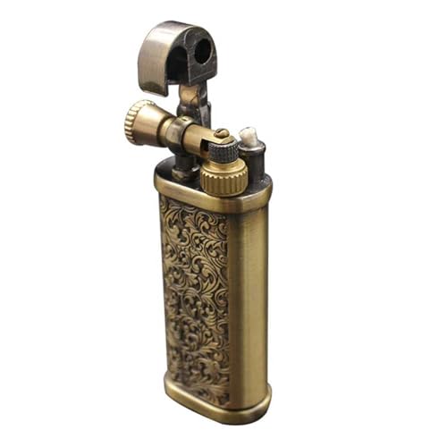 Encendedor de Queroseno con Brazo Elevador de Metal Vintage, Compacto y portátil, con Rueda de afilar Antigua, Reutilizable, un Regalo for Hombres, Padres o esposos.(Brass)