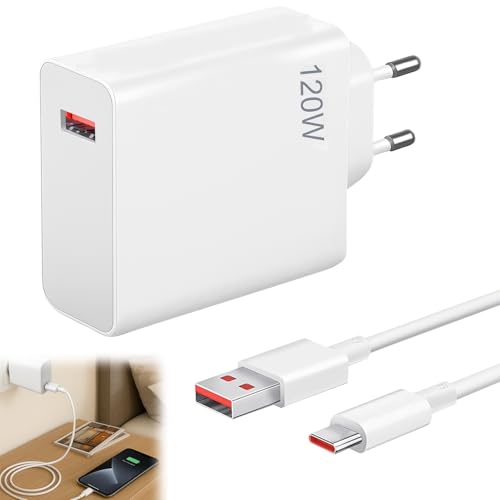 GSGFUIS 120W USB Ladegerät mit 6A Typ-C Ladekabel 2 m Schnellladegerät Turbo Hyper Charge für 15 / 14T Pro/Ultra / 13T / 12T / 11T / Note 14/13 / 12 Pro+ USB-C Netzteil kompatibel mit Poco X7 Pr