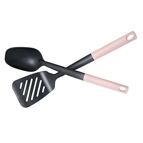 BYVOV 2pc Anti-Scratch Nylon Kitchen Utensils Set - Slotted Spatula, CookingSpoons - Pink