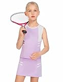 Hopeac Girls Tennis Clothing Tank and Skirt with Built in Shorts Kids Athletic Performance Golf...