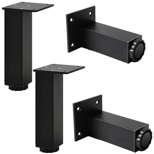Patas de Gabinete Negras Mate Juego de 4 Patas para Muebles Patas de Cocina Cuadradas Altura Regolabile 6-40 cm Acabado de Aleación de Aluminio Patas de Divano Patas de Mesa 18 cm/7 Pulgadas