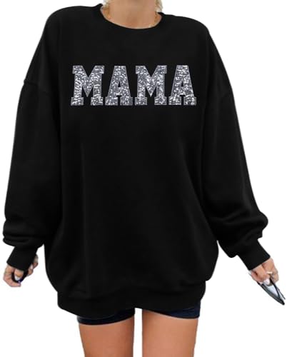Image of LOTUCY Crewneck Mama Sweatshirt Women Round Neck Casual Oversized Pullover lightweight Long Sleeve Blouse Tops