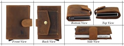 HIDE & SKIN Anti-Theft Top Grain Leather RFID Automatic Pop-Up Card Holder Cum Minimalist Wallet for Men's and Women