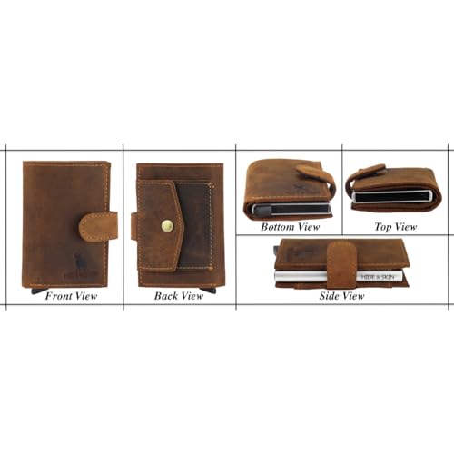 HIDE & SKIN Anti-Theft Top Grain Leather RFID Automatic Pop-Up Card Holder Cum Minimalist Wallet for Men's and Women