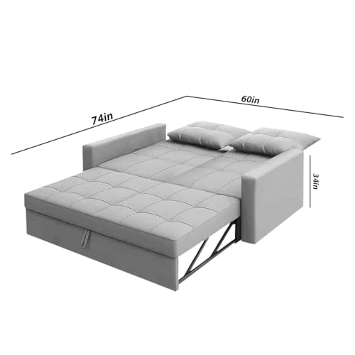 Image of Emilio 2 Seater Pull-Out Sofa Cum Bed | Premium Fabric Convertible Sleeper Sofa Set Space Saving for Living Room Office Home Guests Daily Use | 1 Year Warranty | Grey Colour Fabric Sofa
