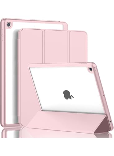 Hybrid Slim Case for iPad 9/8/7th Generation Case 10.2 Inch with Pencil Holder Shockproof Trifold Stand Protective Cover with Soft TPU Clear Back for iPad Case 10.2 Auto Sleep/Wake Pink
