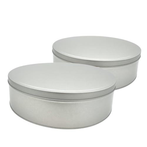 Aucomptoirdesboites Lot de  2 – Boîte cylindrique en fer‑blanc verni Ø 24 cm hauteur ~7 cm – boîte métal ronde hermétique, idéal rangement...