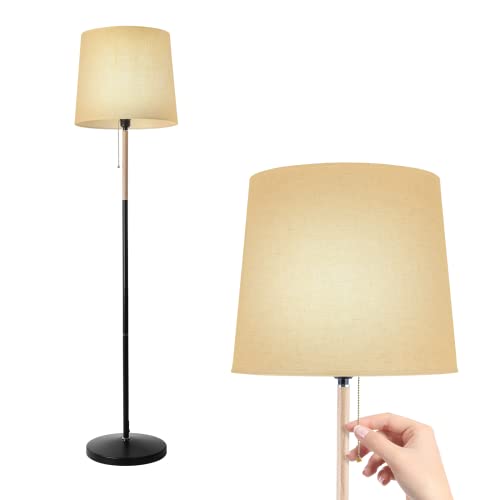 LOECOHO Stehlampe Leinen Lampenschirm, E27 Lampensockel Modernes Design , 60W Abnehmbar Ablageplatte Schirm Standleuchte Stehlampen für Wohnzimmer, Schlafzimmer, Arbeitszimmer Büro Cover