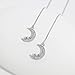 Meissa Silver Threader Chain Dangle Earrings for Women, Hypoallergenic Moon Charm Long Earrings Dainty Chain Earrings, Silver