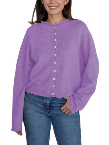 Image of Women Y2k Knitted Cardigan Long Sleeve Button Down Sweater Lightweight Casual Cardigan Loose Fall Streetwear
