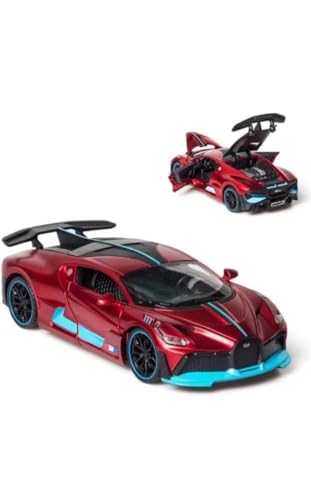 Image of DREAMY DEN Bugatti 1:32 Die-Cast Pull Back Toy Car with Lights & Sound, Alloy Metal Body, Openable Doors - Red Miniature Car for Kids & Collectors (RED)