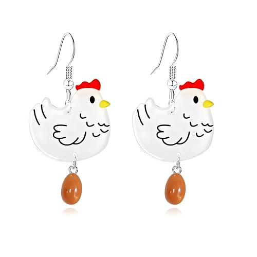 Chicken Earrings for Women Funny Cartoon Boots Goose 3D Egg Hen Animal Earrings Farm Animal Jewelry Gift (White Chicken)