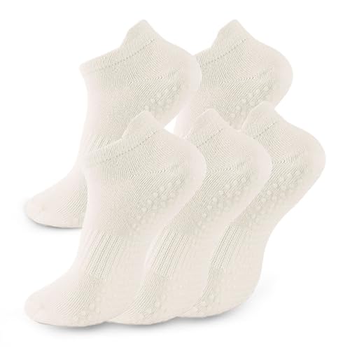 kepiibi - kepiibi White Pilates Grip Socks for Women - 5 Pairs Non Slip Yoga Grippy Crew Socks for Barre, Hospital, Dance and Ballet - Best Deal on Amazon