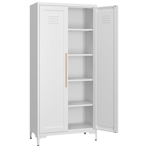 Sightlife Blanc Meuble de Rangement,Armoire de Rangement avec Pieds-métal,Étagères Réglables,Placard de Cuisine avec 2 Portes,Armoire/Chambre à...