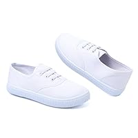 Kids Canvas White Shoes Slip on Sneaker Boy and Girl Low Top Lace Up Fashion Shoes Light Weight Comfortable Skin-Friendly Causal Running Walking Shoes