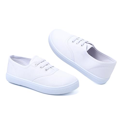 Kids White Shoes Toddlers Canvas Sneakers Slip-on Light Weight Comfortable Causal Running Shoes Skin-Friendly for Boys Girls