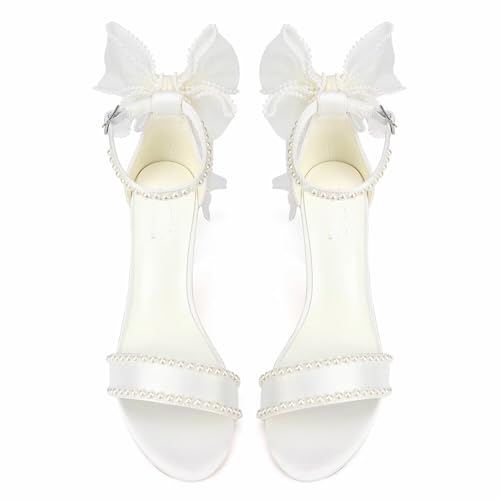 Pearl Heels Wedding Shoes for Bride Block Heel Bridal Shoes Bow Tie Heeled Sandals Wedding Heels2