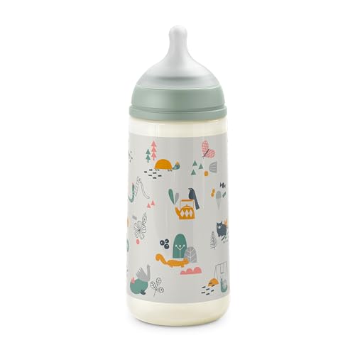 Suavinex Biberón 360 ml Con Tetina Fisiológica SX Pro de Silicona, Válvula Anticólico, Flujo Denso (L) Para Bebés +6 Meses - Walk Verde