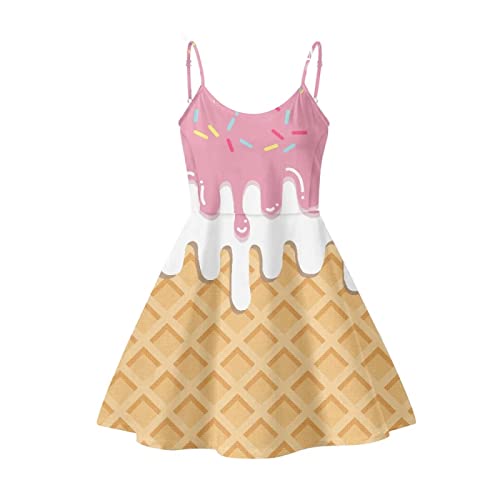 Dremagia Damen Sommer Spaghettiträger Kleid Ärmellos Swing Kleid für Strand Party, Schmelzendes Eis, 3X-Groß