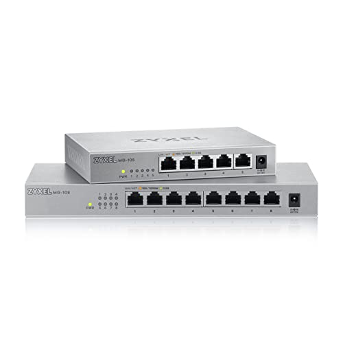 Image of Zyxel 8-Port 2.5GbB MultiGig Ethernet Unmanaged Switch | 8 x 100 /1G /2.5G Mbps Ports | Plug & Play | Metal Housing | Desktop or Wall-Mount | Ethernet Splitter MG-108