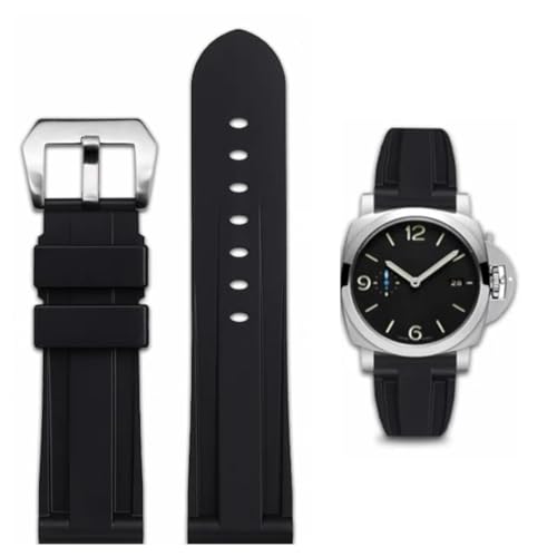 FOUUA Correa de Reloj Panerai de Goma 22mm 24mm Correa de Reloj Silicona Impermeable Acero inoxidable Cepillado Hebilla de Plata Compatible con Panerai unisex