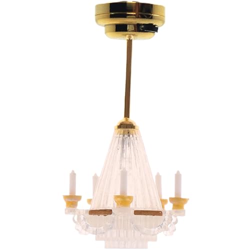 Luci per casa delle bambole con LED Luci per casa delle bambole in scala 1:12 Modelli di giocattoli in plastica a batteria Lampadario realistico per artigianato fai-da-te per interni, lampadario