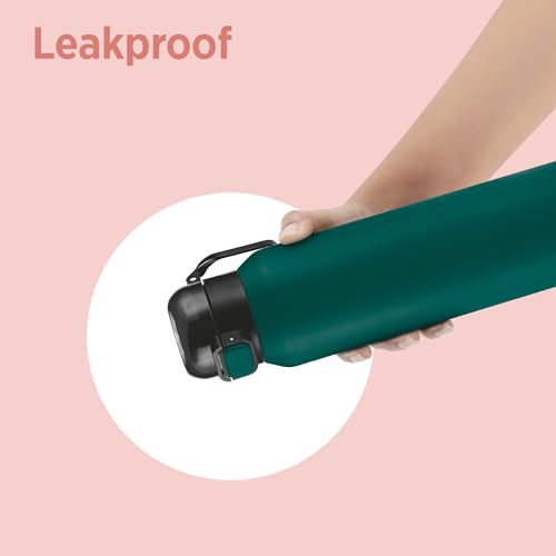 Image of Milton Dual Flow 600 Thermosteel Water Bottle 595 ml with One Touch Safety Lock & Twin Lid Sip or Gulp,Long Hours Hot & Cold,Leak Proof,ISI Certified,Vacuum Insulated,for Office,Gym,School,Dark Green