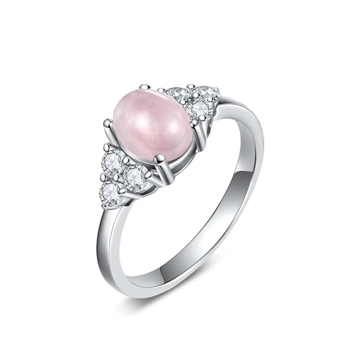 DAYLINLOVE Bague en quartz rose pour femme en argent sterling 925 quartz rose bijoux promesse bague cadeau pour elle