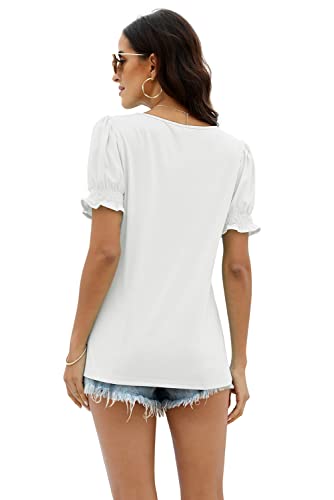 Image of WIHOLL Tops for Women Summer Casual Ruffle Trim Sleeve Square Neck T Shirts